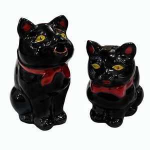 Antique Hand Painted Black Cat Sugar Bowl & Creamer Pitcher by Royal (Japan)